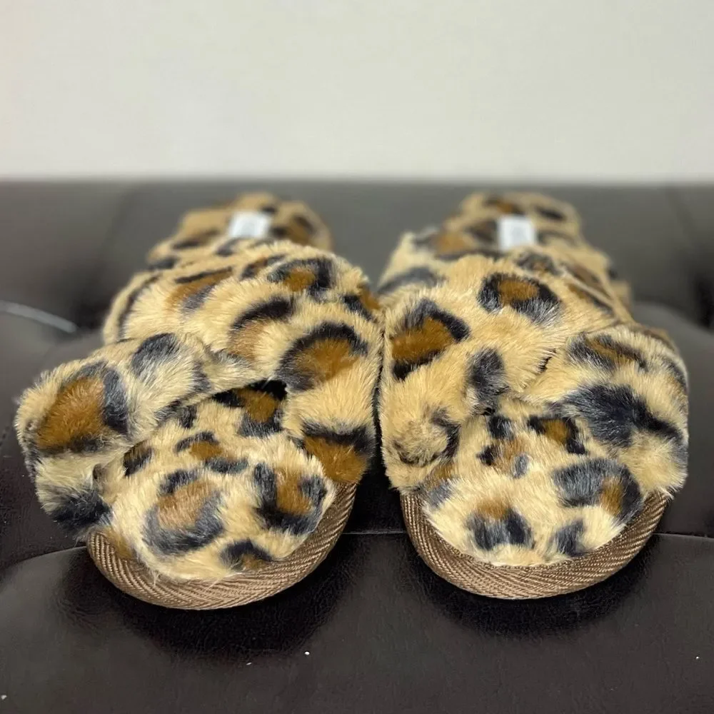 Steve Madden Fur Slippers Women Leopard Print Criss Cross Slippers Sandals Sz 7 - Picture 6 of 11